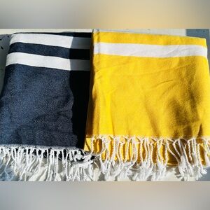 Bundle 2/ Sand Free Marine Collection Oversized Cotton Towels, Yellow & Navy